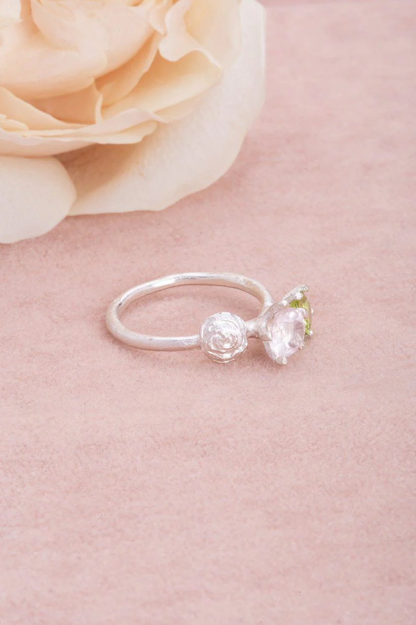 Ada Hodgson - Rose Ring - Sterling Silver, Rose Quartz, Peridot - Image 3