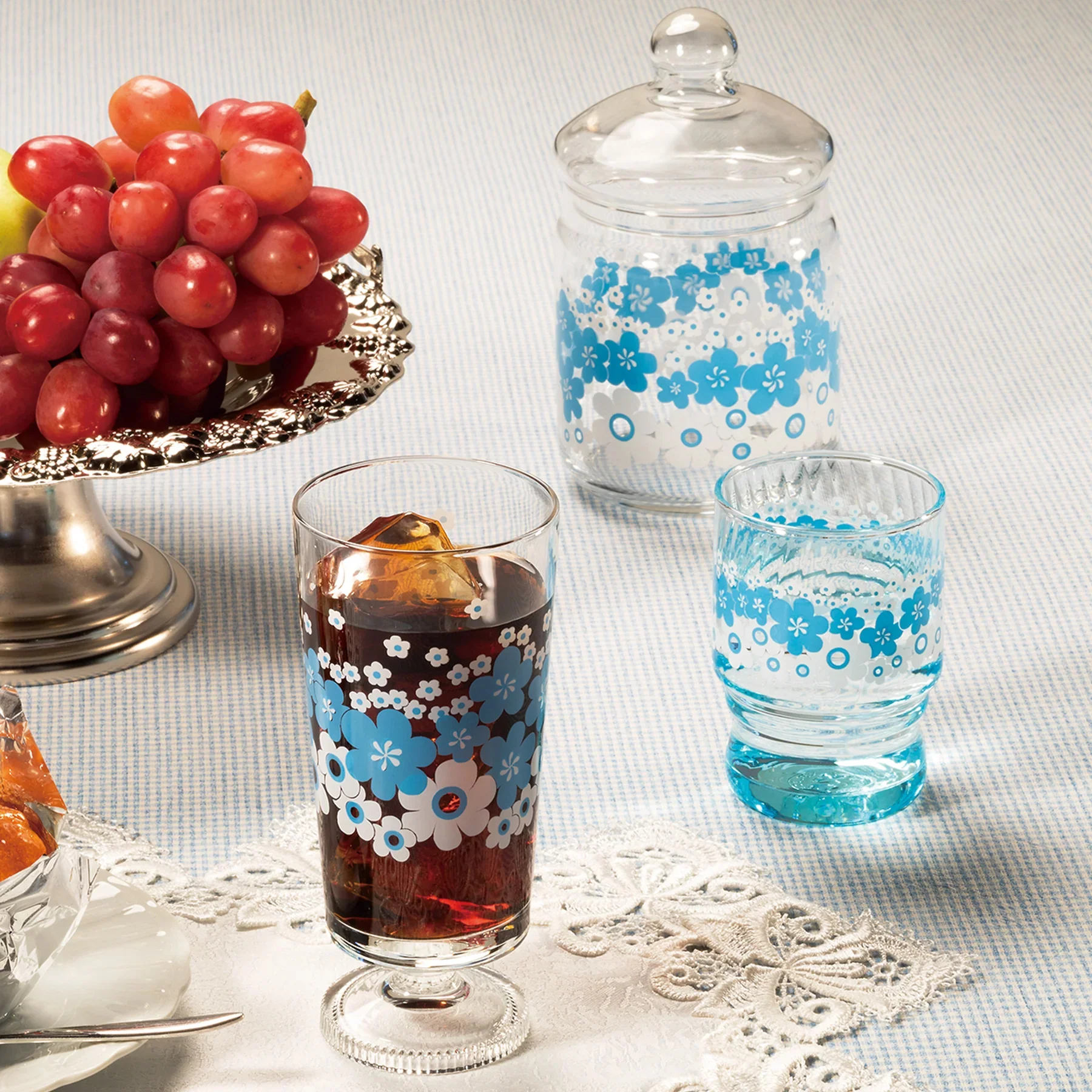 Aderia - Retro Glass Tumbler with Stem - Flower Ring - Image 2