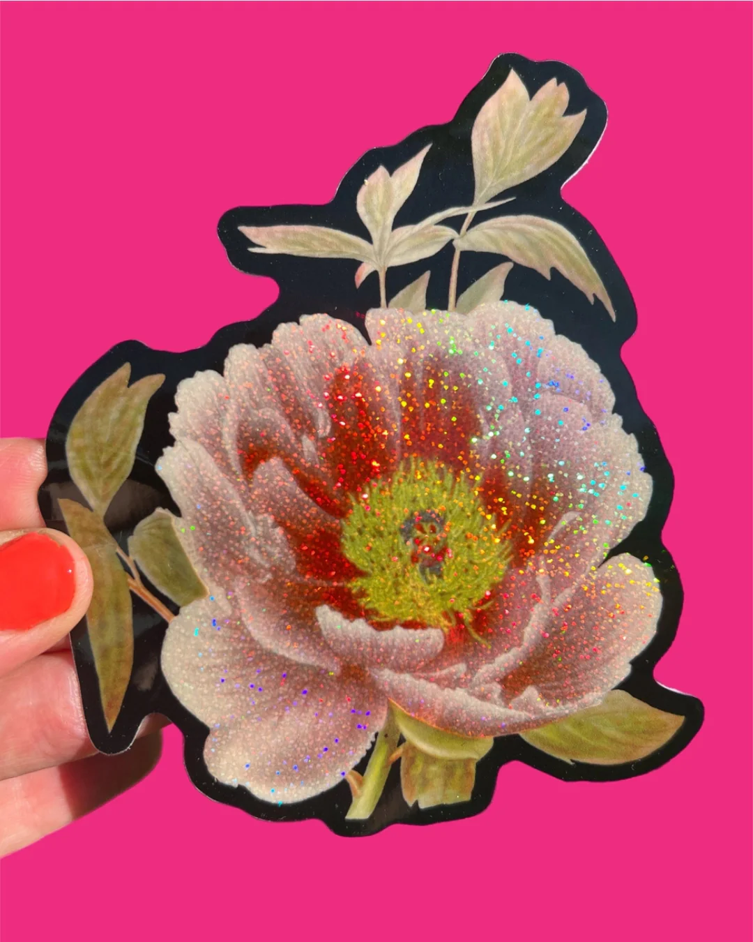 Astral Weekend - Peony Flower Glitter Sticker - 3 Inch
