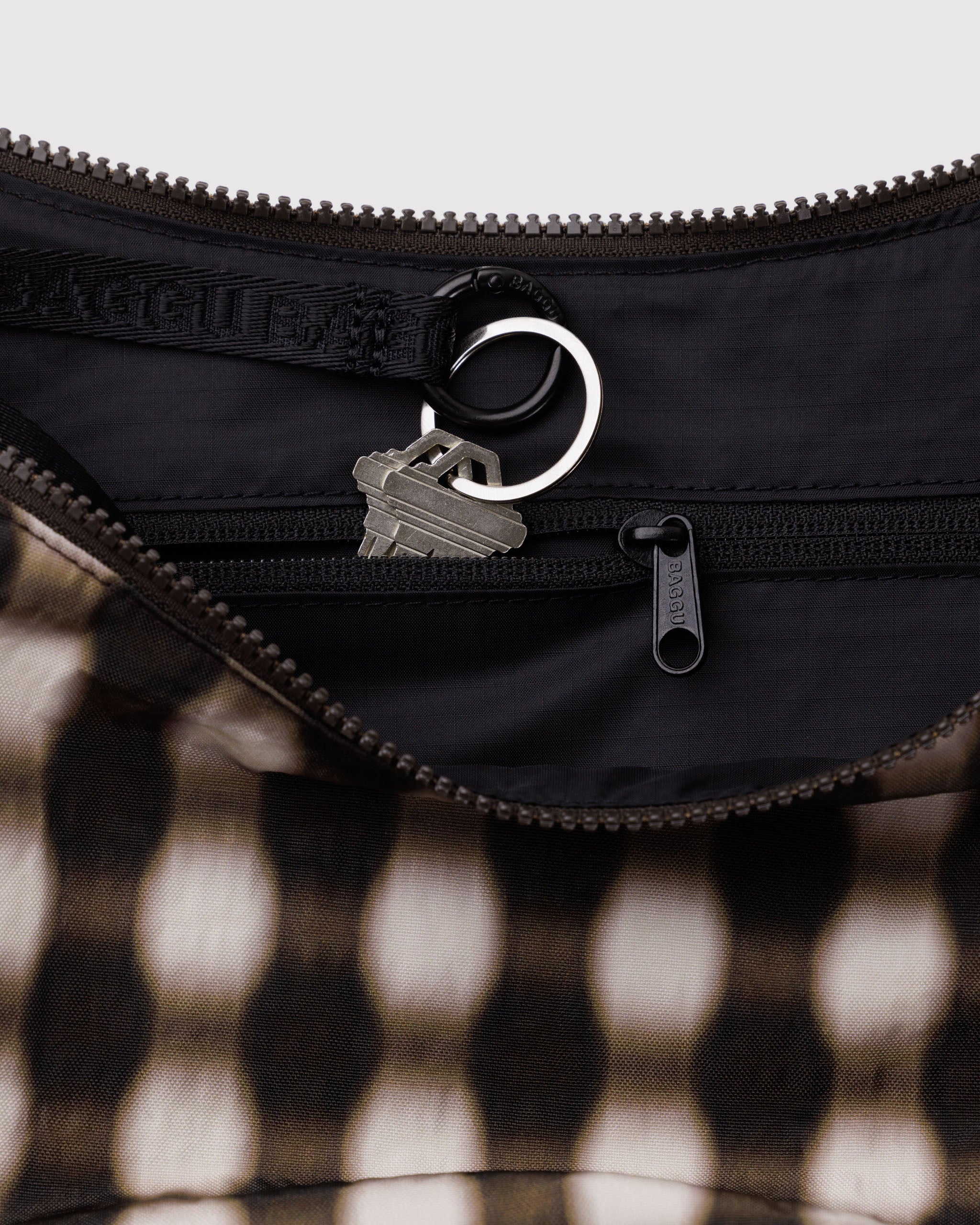Baggu - Medium Nylon Crescent Bag - Blurred Gingham Brown - Image 3