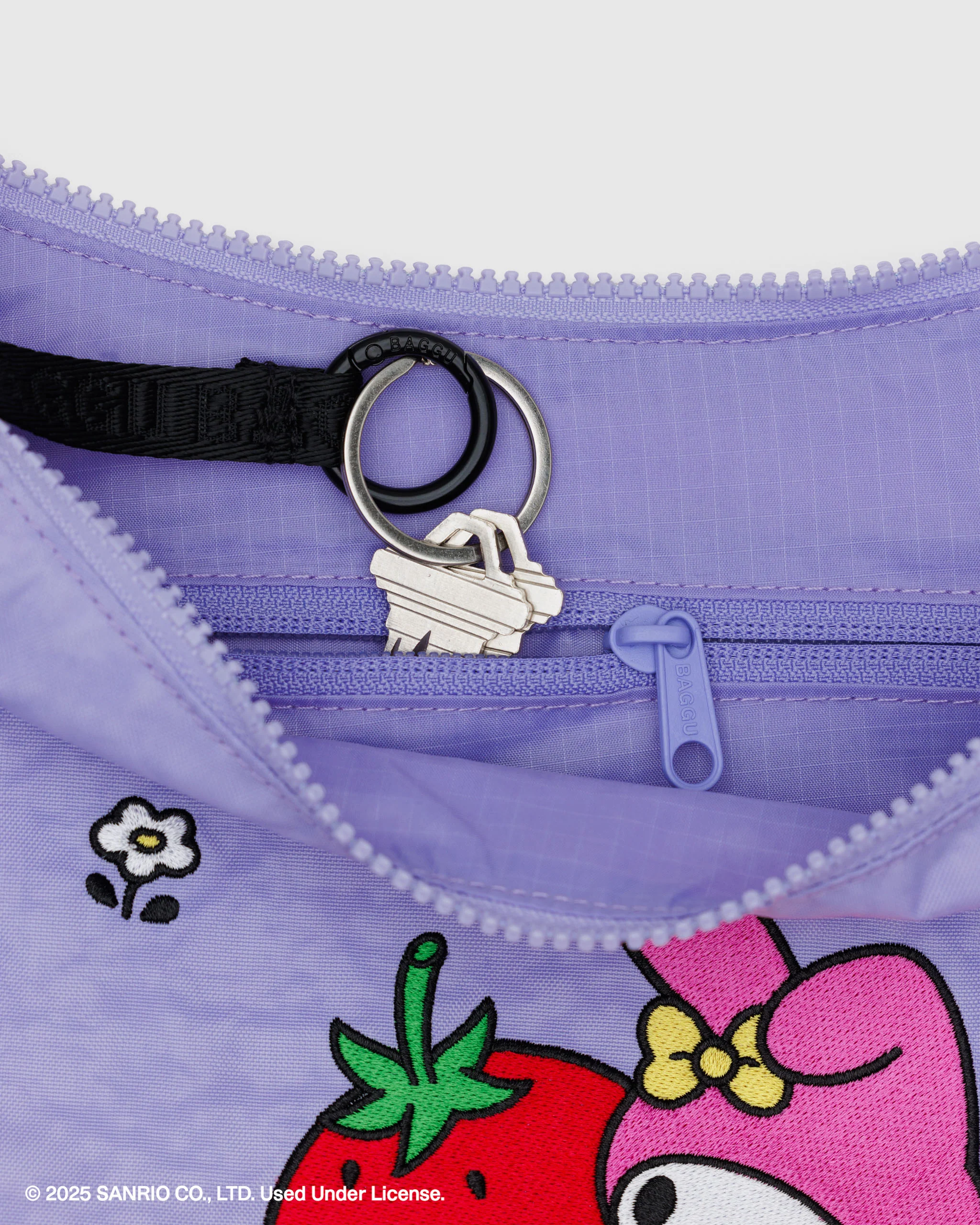 Baggu - Medium Nylon Crescent Bag - Embroidered My Melody Strawberry - Image 3
