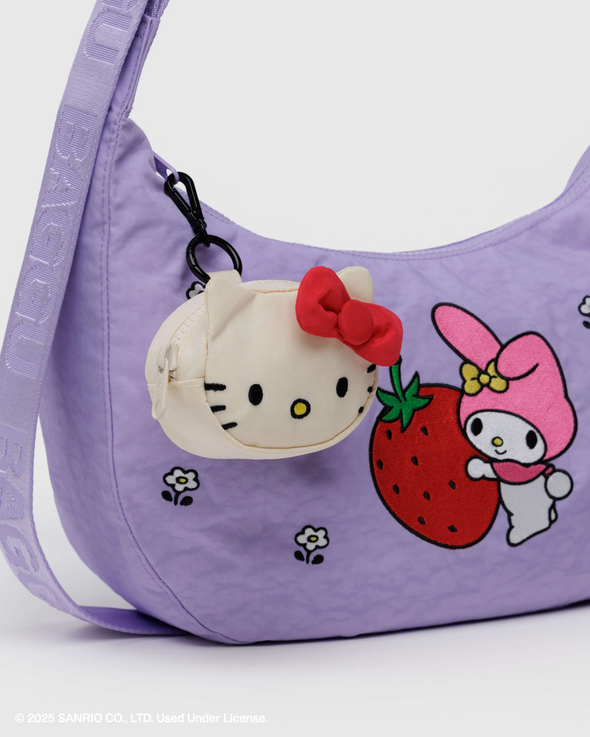 Baggu - Medium Nylon Crescent Bag - Embroidered My Melody Strawberry - Image 4