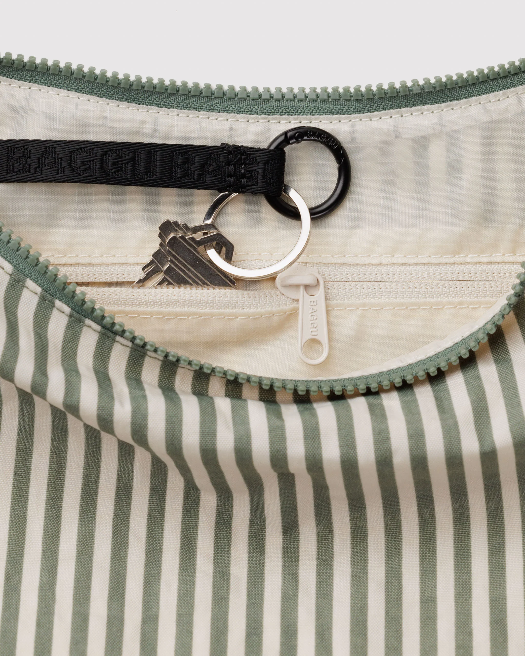 Baggu - Medium Nylon Crescent Bag - Sage Stripe - Image 2