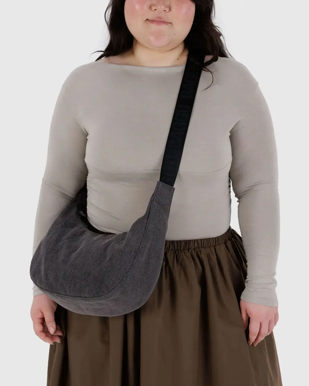 Baggu - Medium Crescent Bag - Washed Black Denim - Image 2