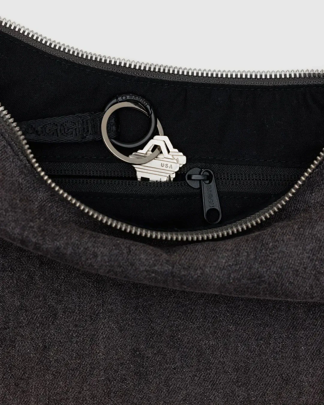 Baggu - Medium Crescent Bag - Washed Black Denim - Image 3