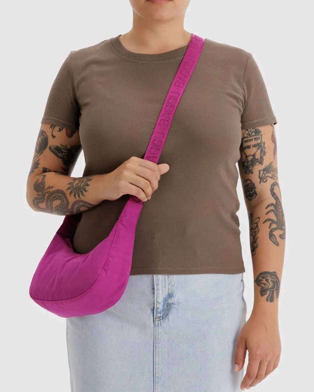 Baggu - Small Nylon Crescent Bag - Deep Fuchsia - Image 2