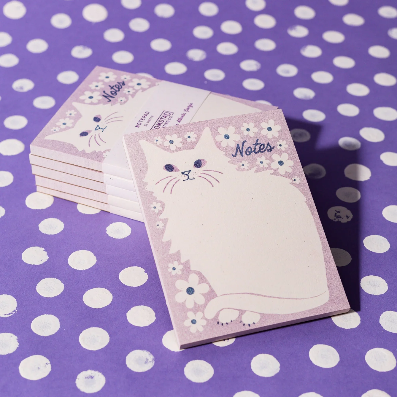 Bromstad Printing Co. - Risograph Small Notepad - Negative Space Floral Cat - Image 3
