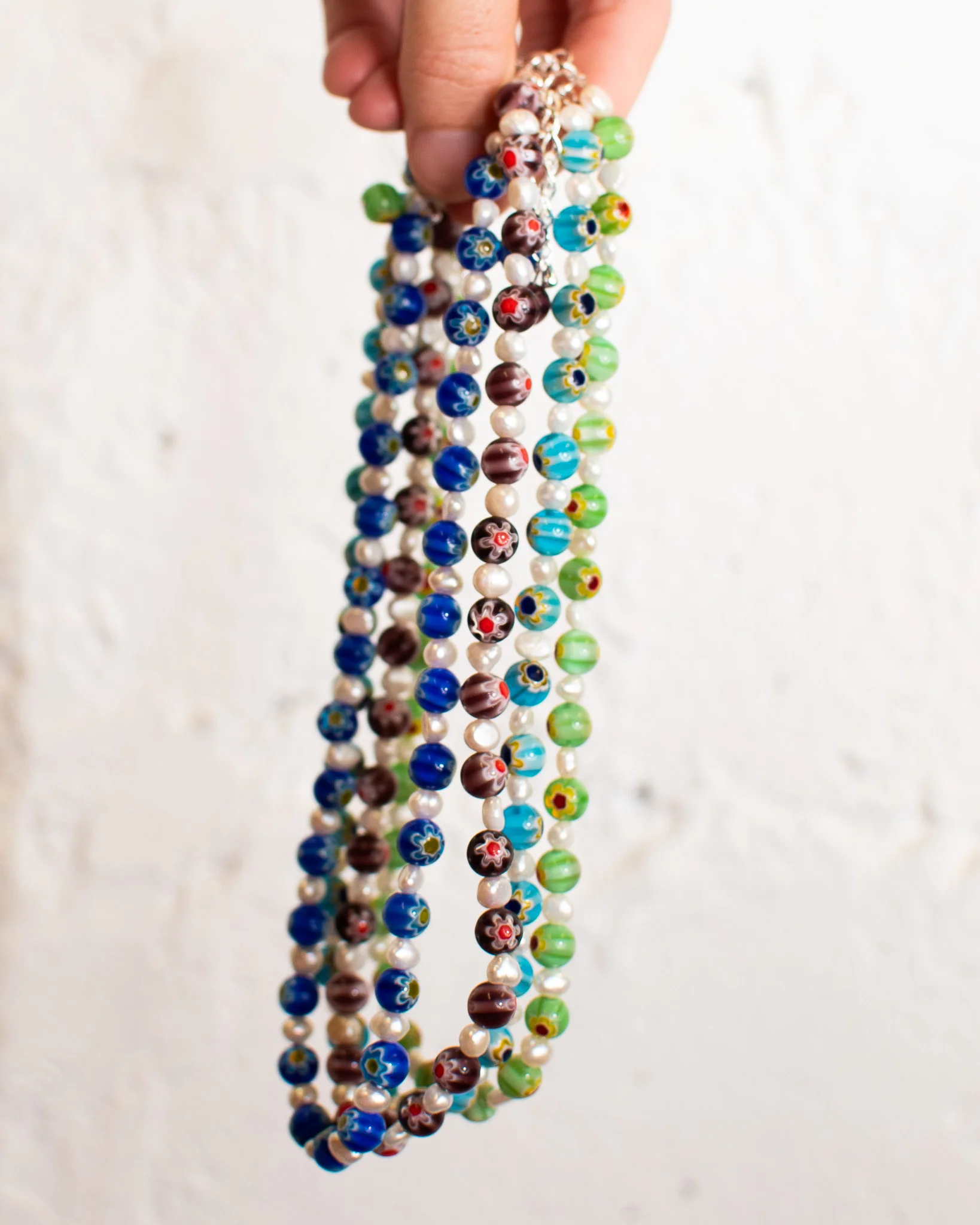 Emily Green - Millefiori & Pearl Short Necklace - Green - Image 2