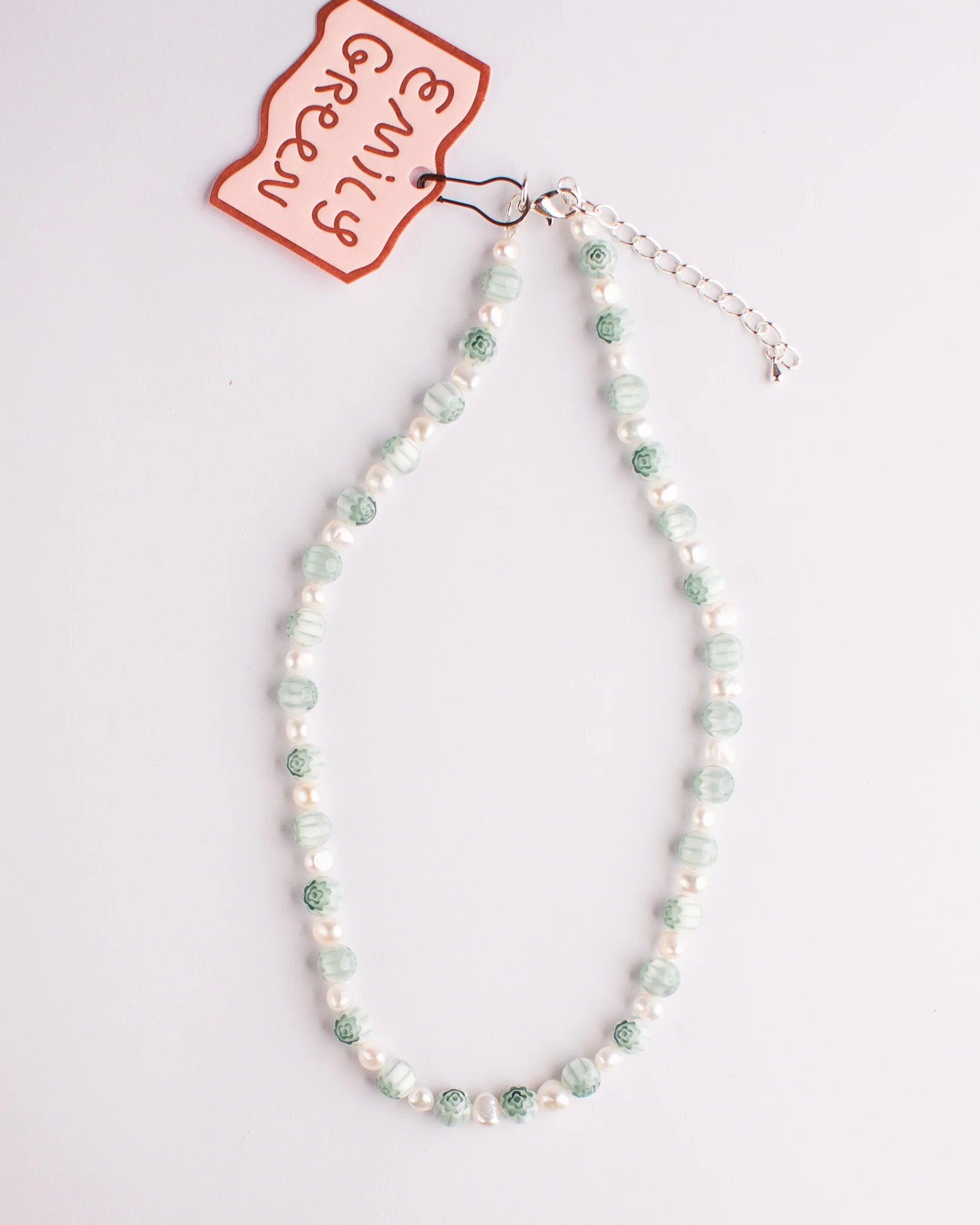 Emily Green - Millefiori & Pearl Short Necklace - Sage