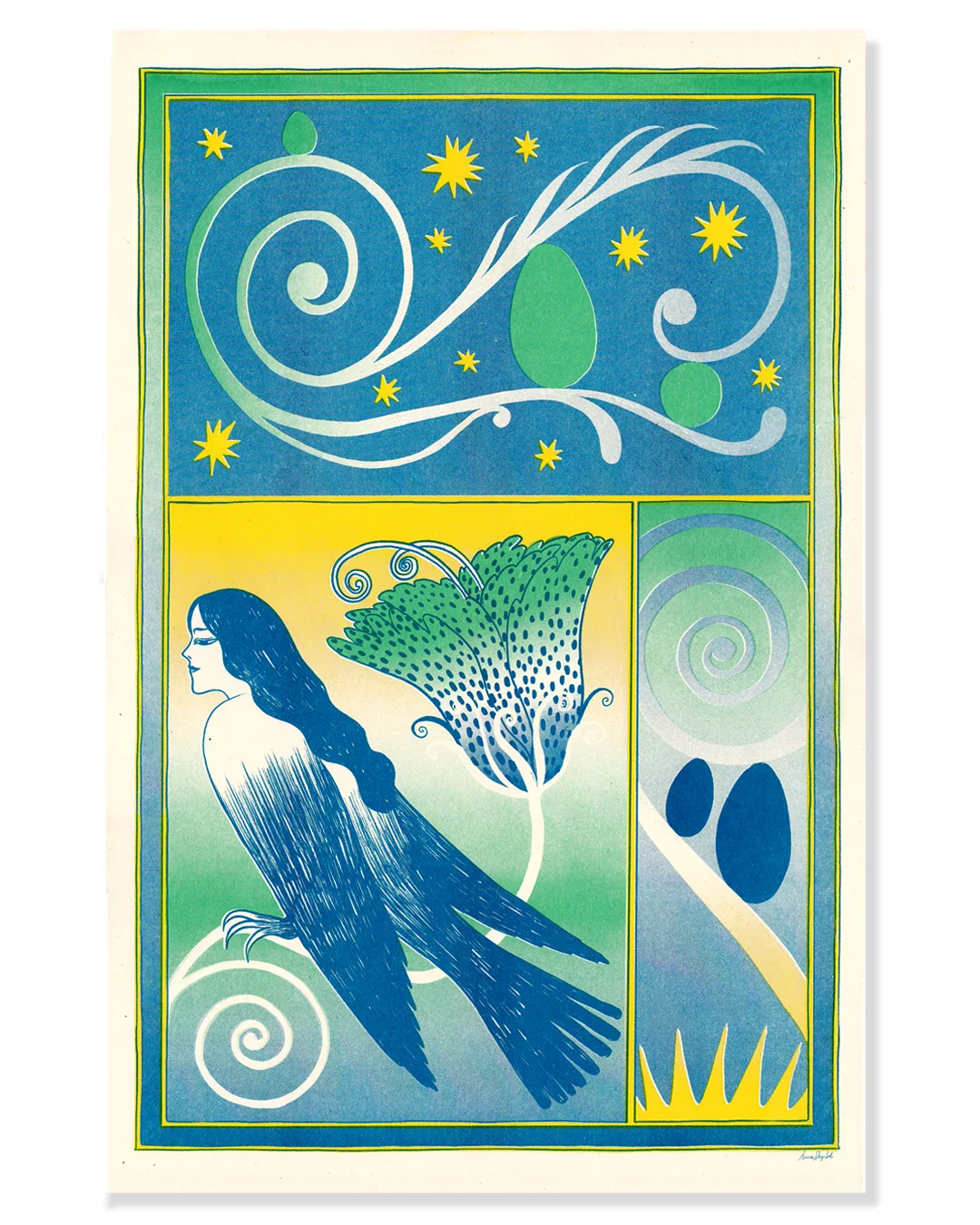 Goodbye Press - Angels Risograph Print By Anna Degnbol - Blue