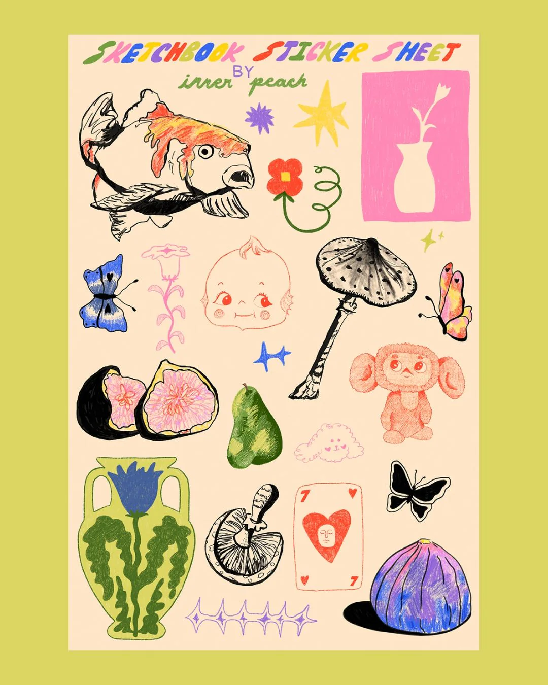 Inner Peach Design - Sketchbook Sticker Sheet