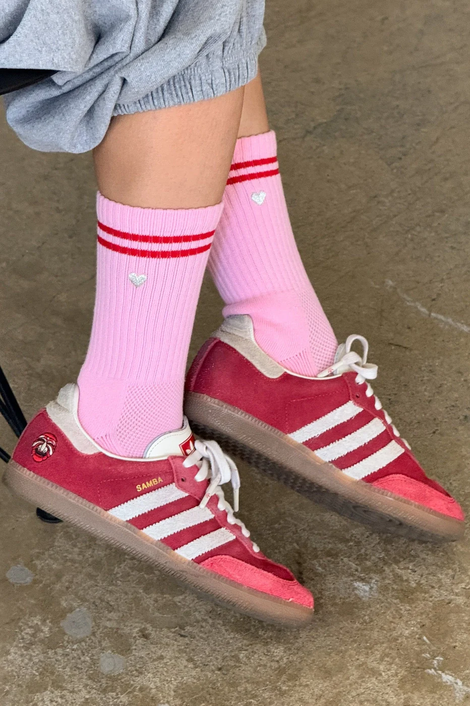Le Bon Shoppe - Embroidered Boyfriend Socks - Amour Pink + Heart - Image 2