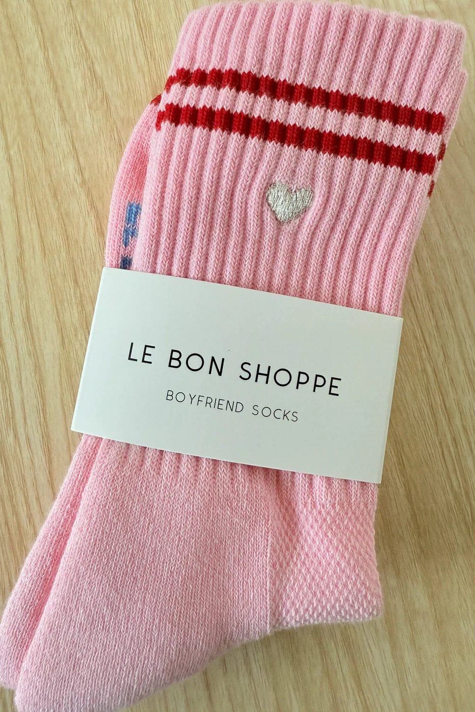 Le Bon Shoppe - Embroidered Boyfriend Socks - Amour Pink + Heart - Image 3