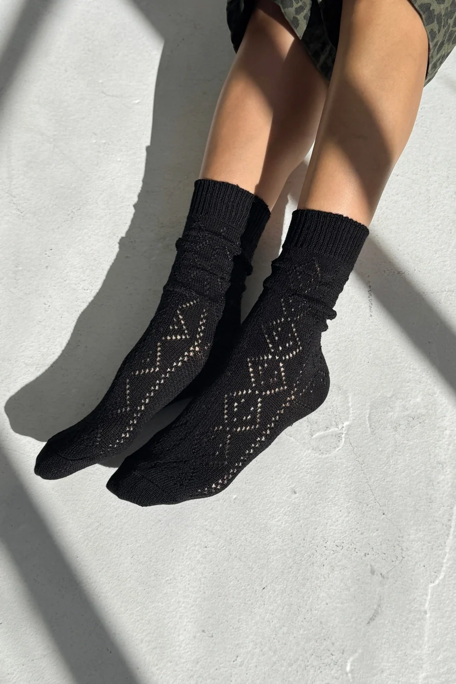 Le Bon Shoppe - Modal Eyelet Socks - Jet Black - Image 2