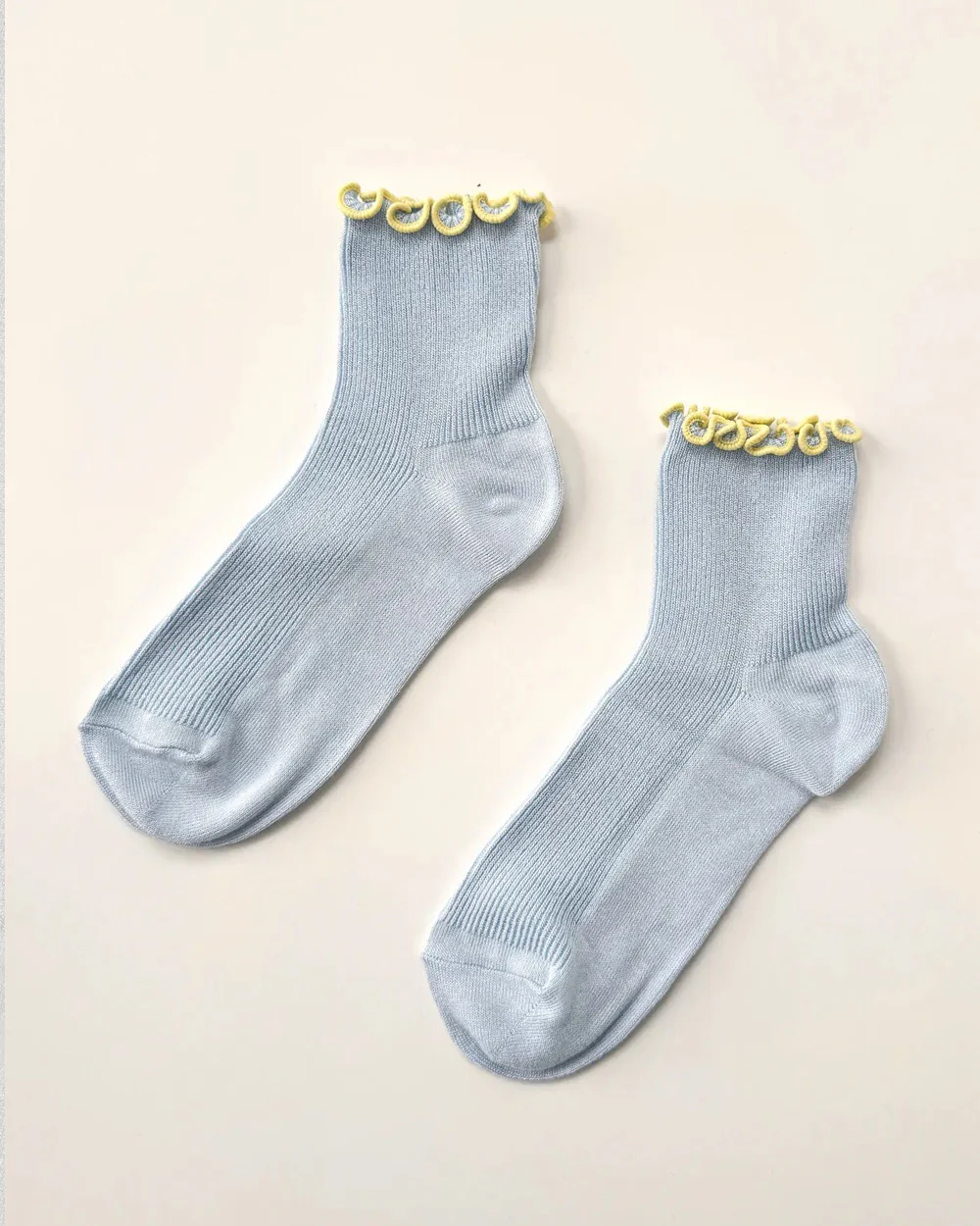 Le Bon Shoppe - Petite Ruffled Modal Socks - Baby Blue and Butter