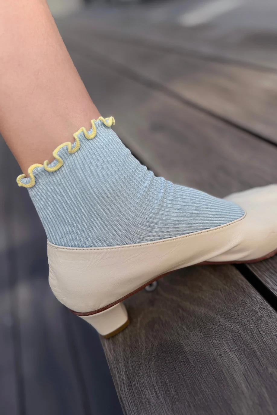 Le Bon Shoppe - Petite Ruffled Modal Socks - Baby Blue and Butter - Image 2