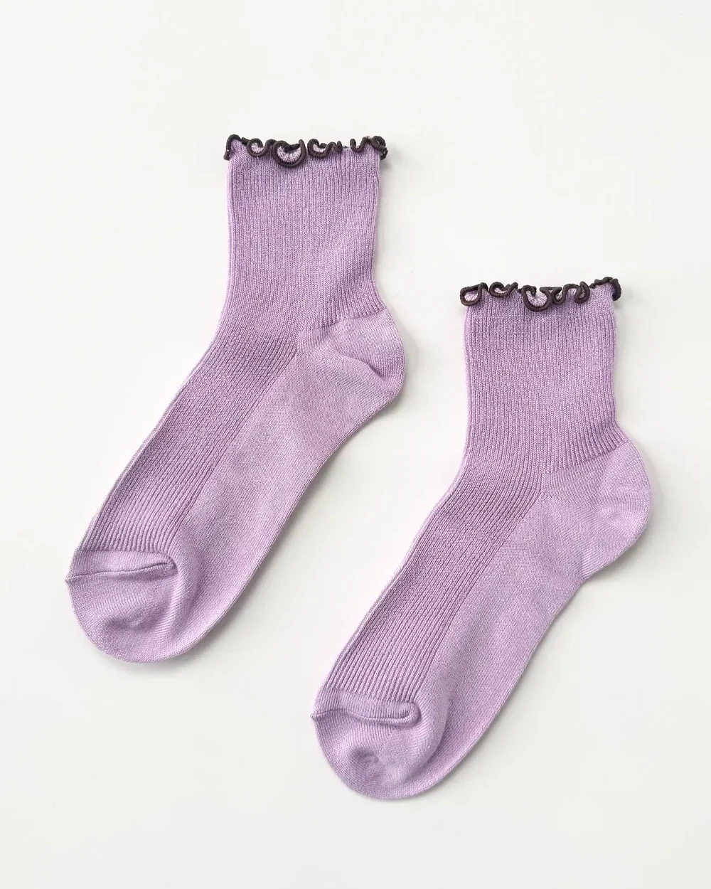 Le Bon Shoppe - Petite Ruffled Modal Socks - Lilac and Brown