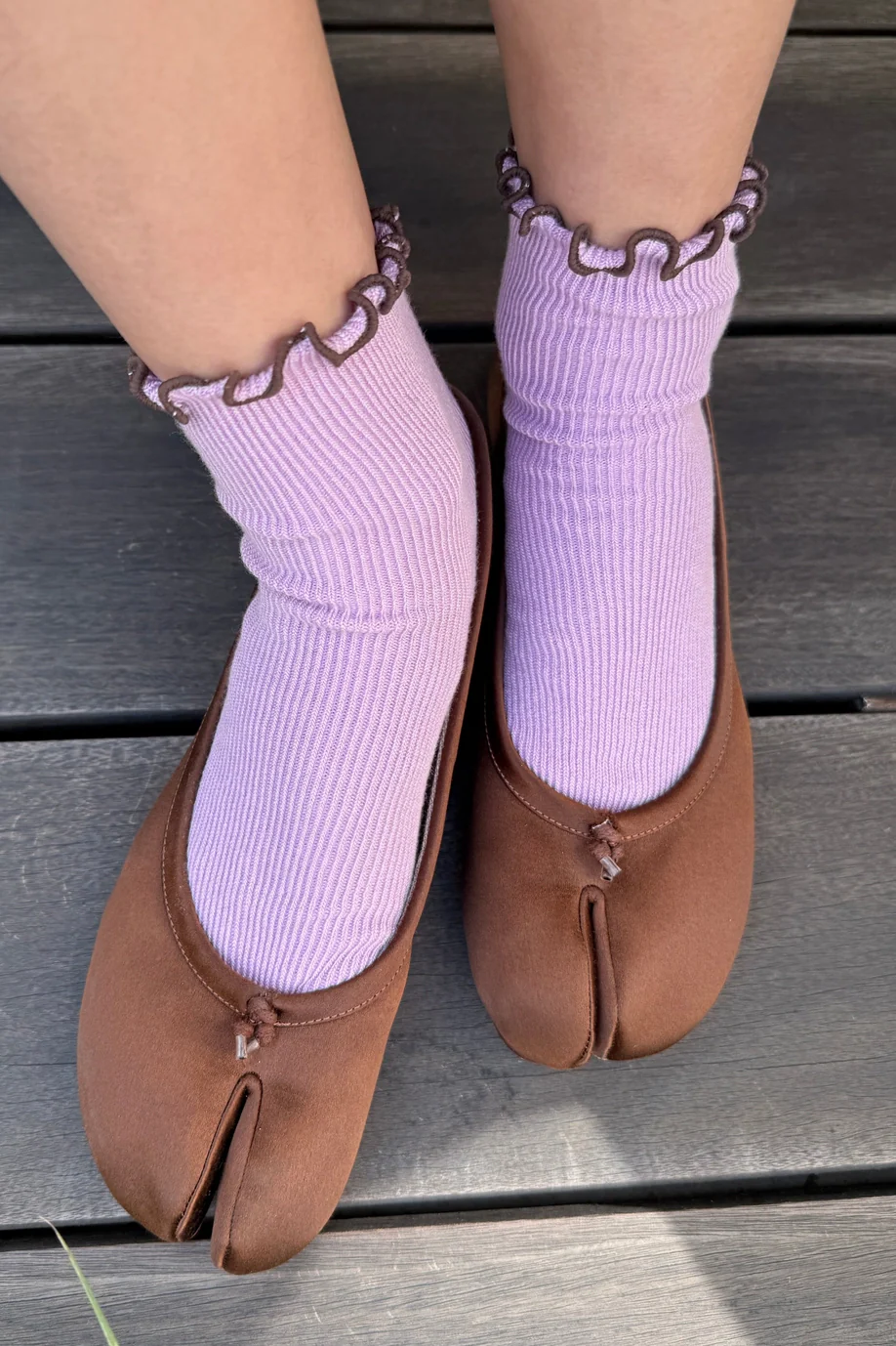 Le Bon Shoppe - Petite Ruffled Modal Socks - Lilac and Brown - Image 2