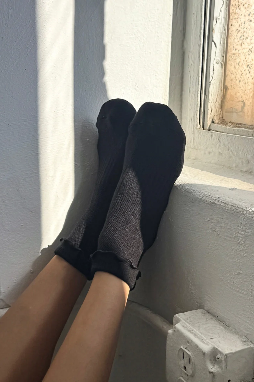 Le Bon Shoppe - Ruffled Hugger Crew Socks - Black - Image 3