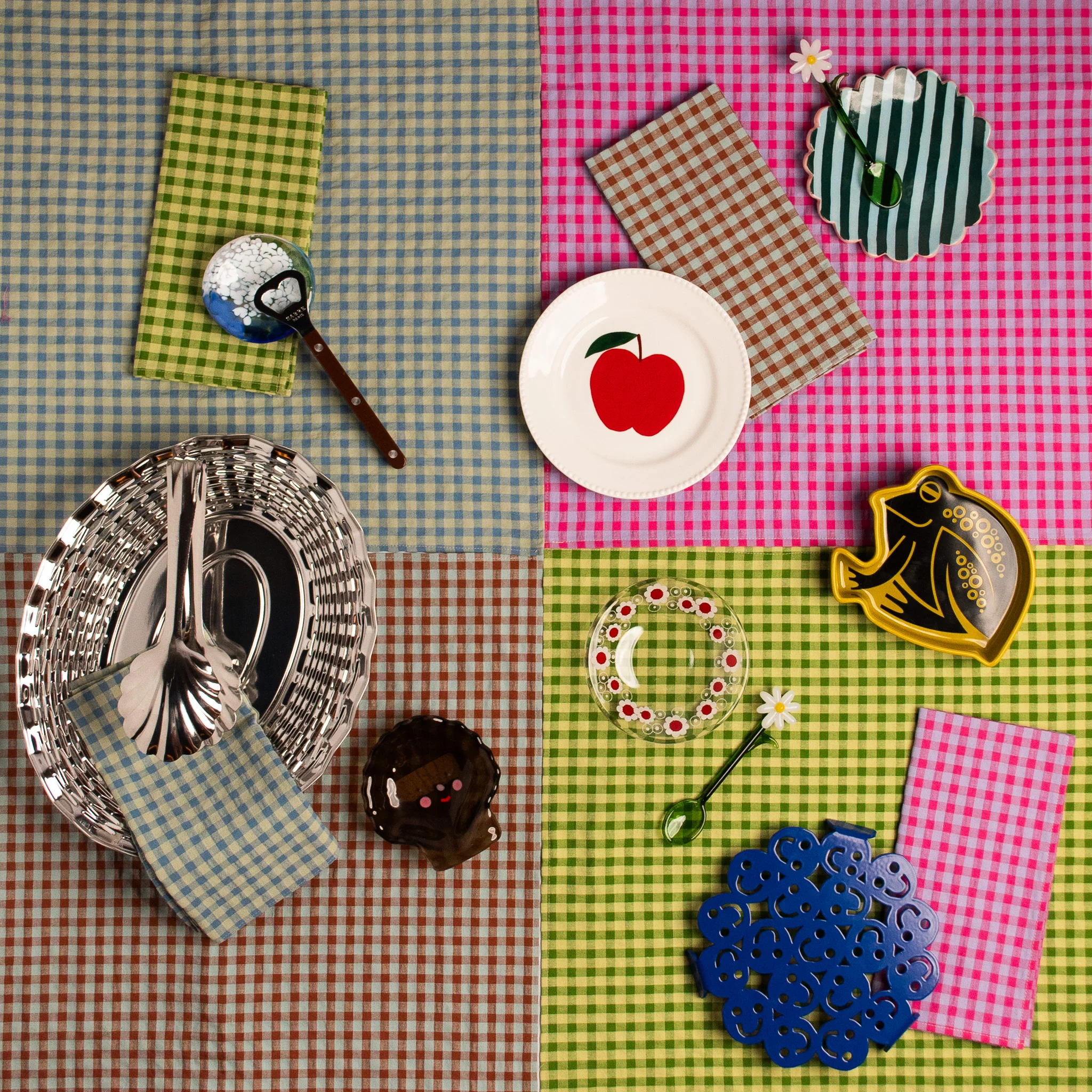 Mardi Powell - Chequered Napkin - Green and Yellow - Image 2