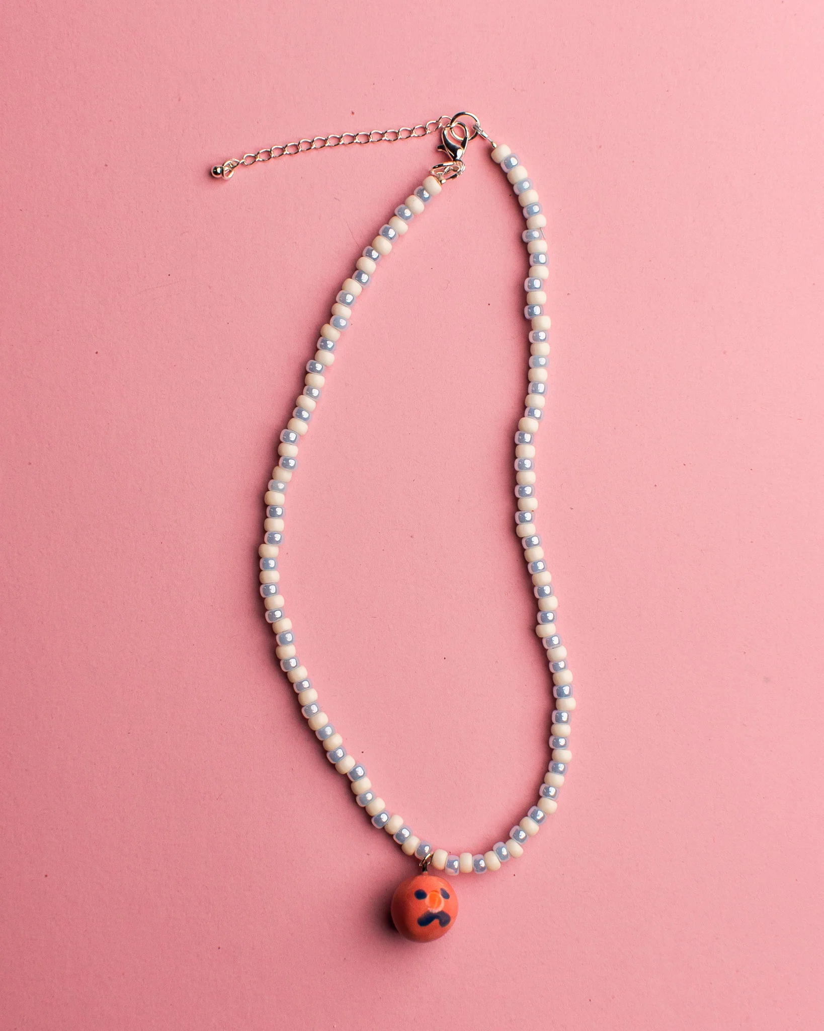 Pansy x Emily Green Ceramic Charm Necklace - Pink Face