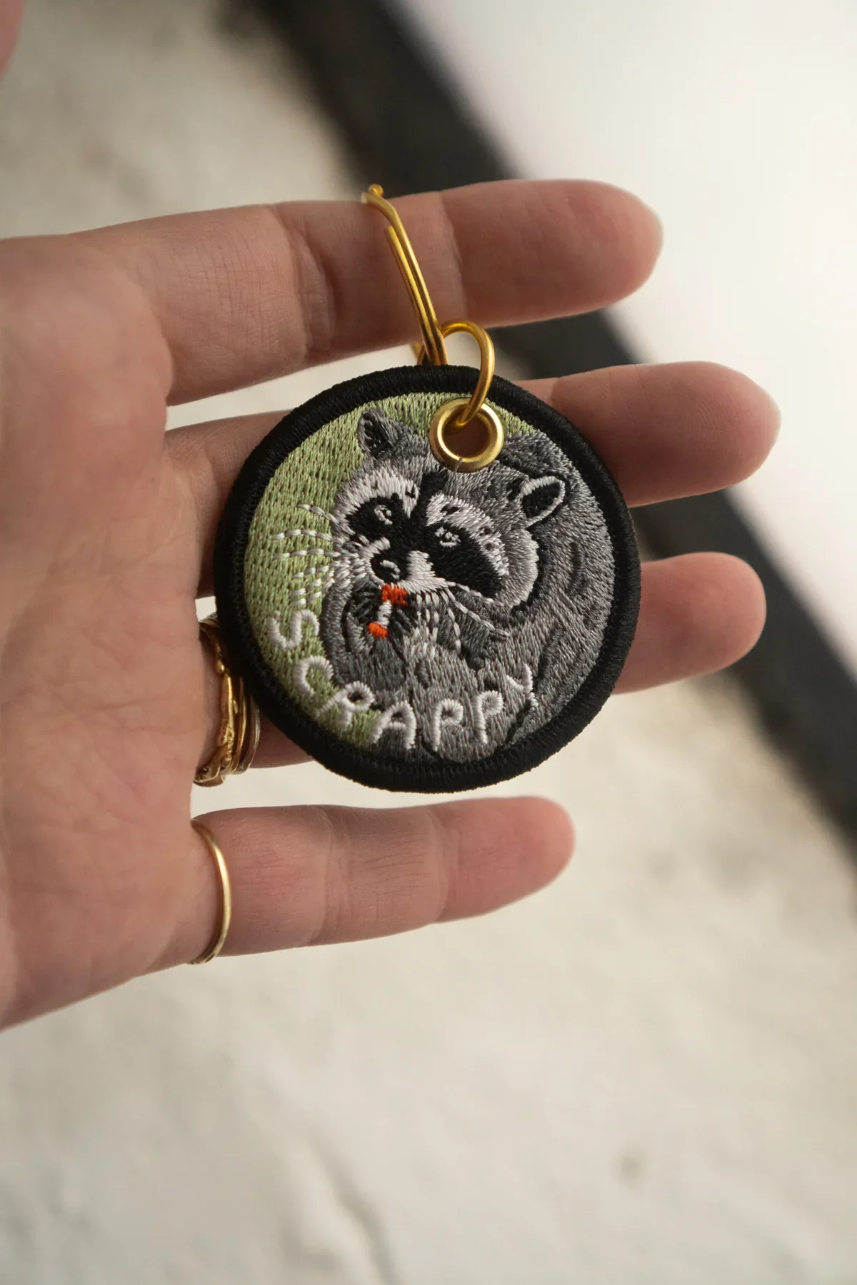 Stay Home Club - Scrappy Raccoon - Embroidered Keychain - Image 3