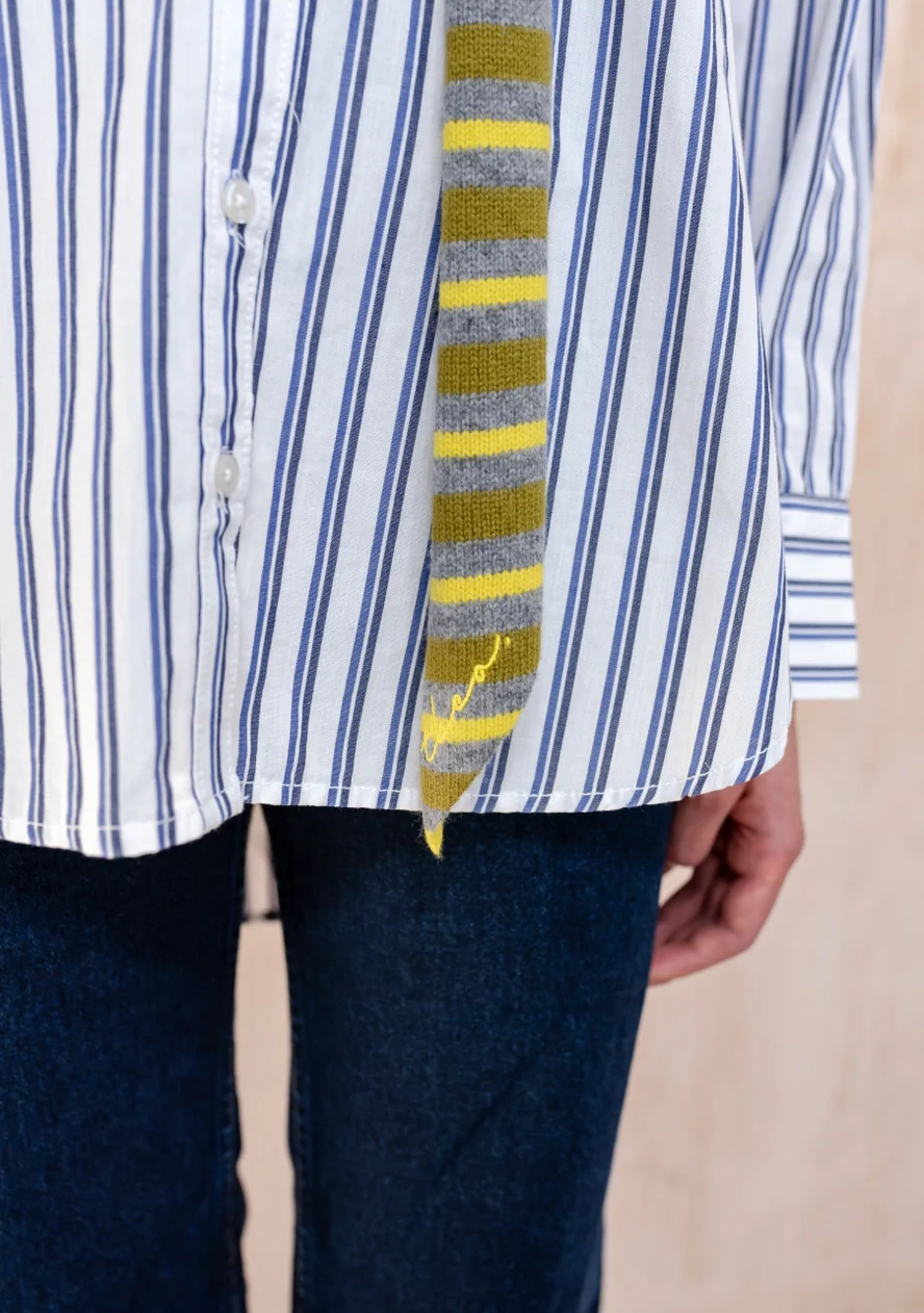 TBCo - Merino Neck Tie – Green, Grey & Yellow Stripe - Image 3