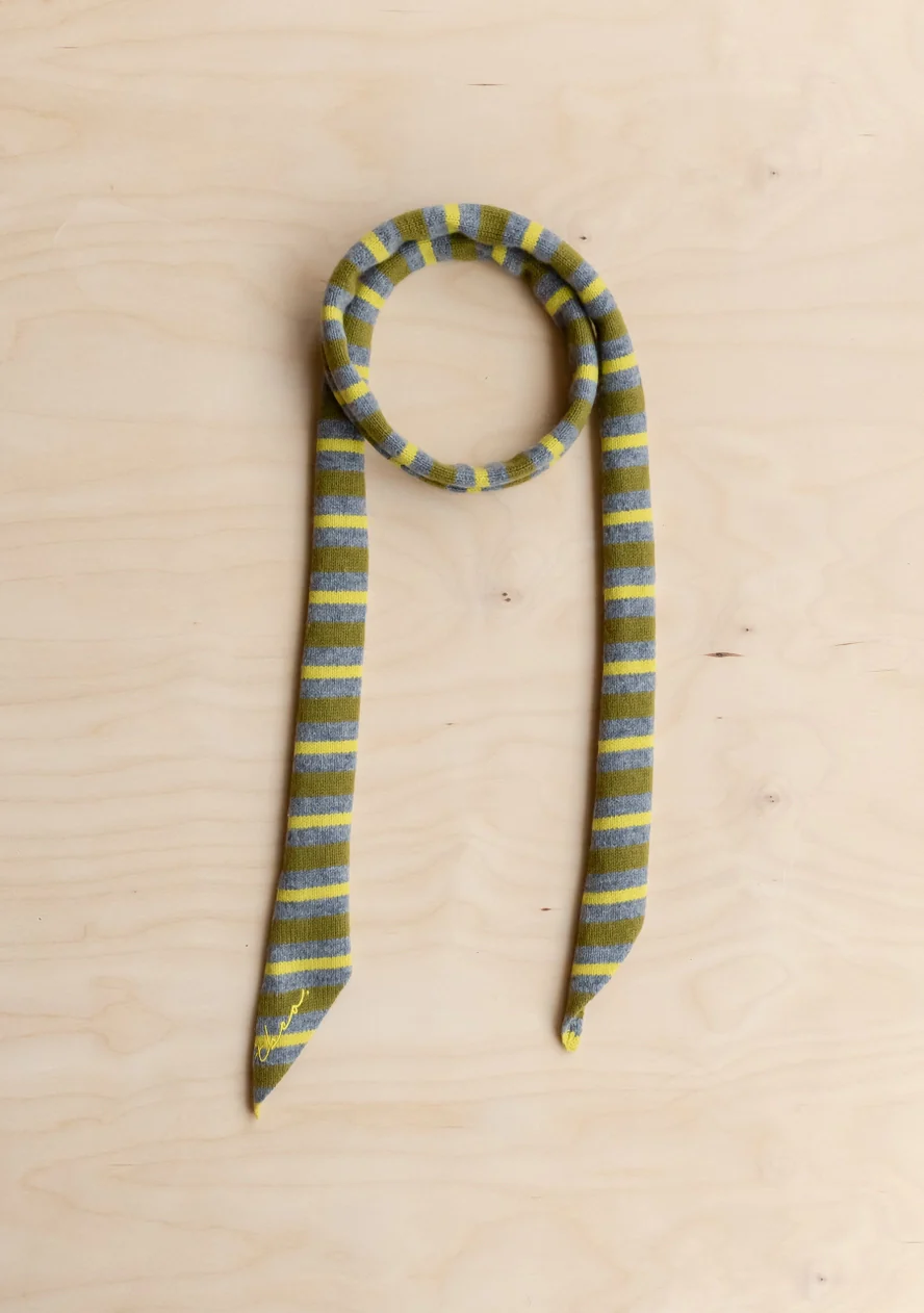 TBCo - Merino Neck Tie – Green, Grey & Yellow Stripe - Image 4