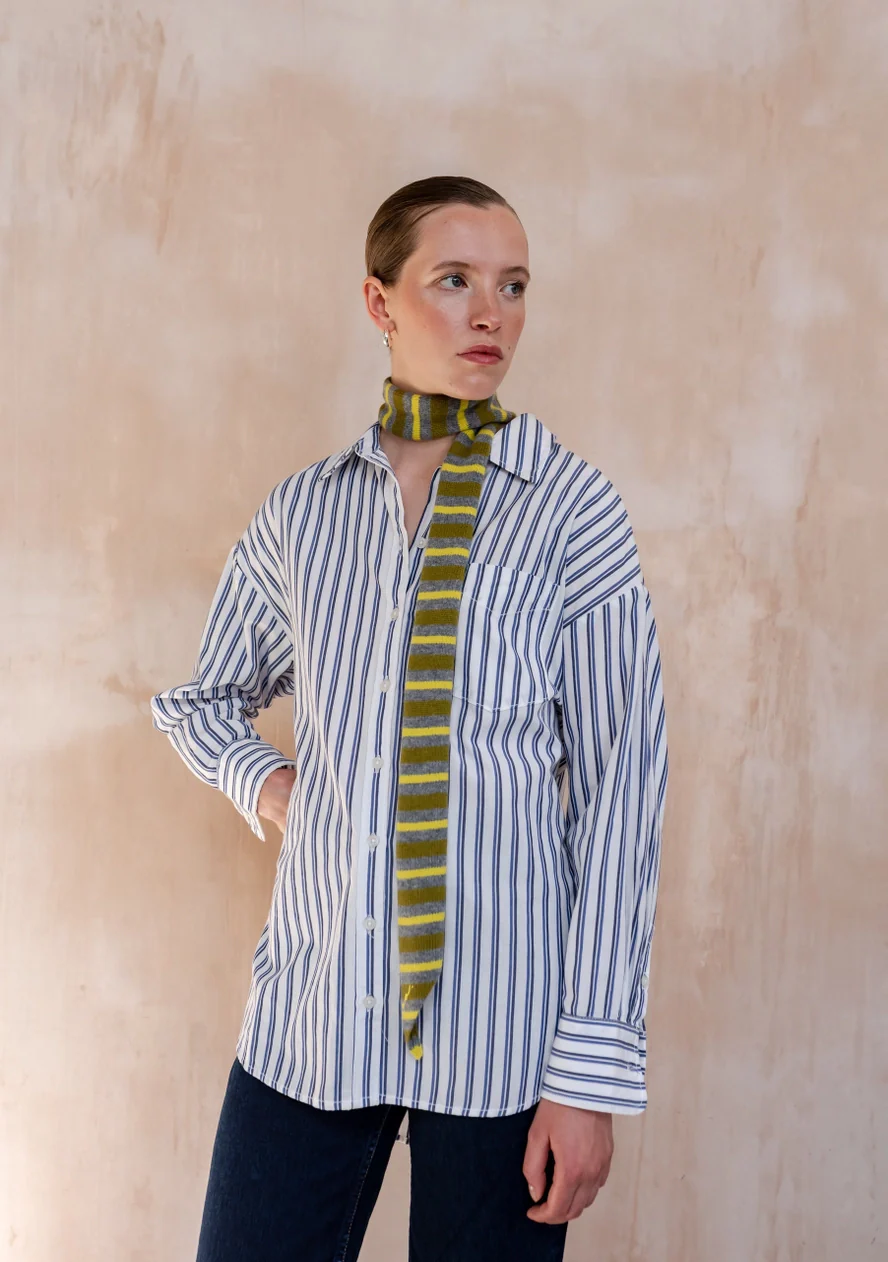 TBCo - Merino Neck Tie – Green, Grey & Yellow Stripe - Image 5