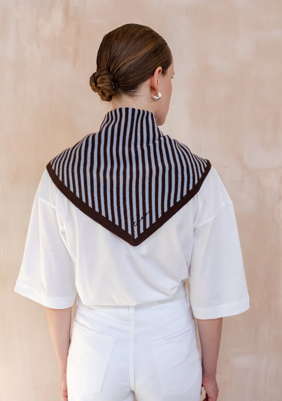 TBCo - Merino Triangle Scarf - Blue & Brown Stripe - Image 3