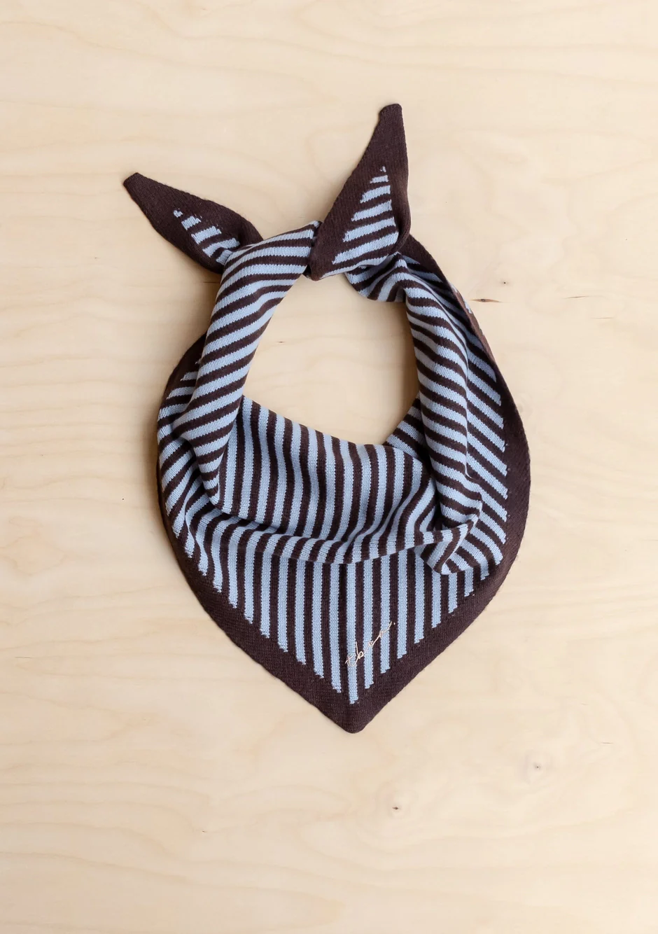 TBCo - Merino Triangle Scarf - Blue & Brown Stripe - Image 4