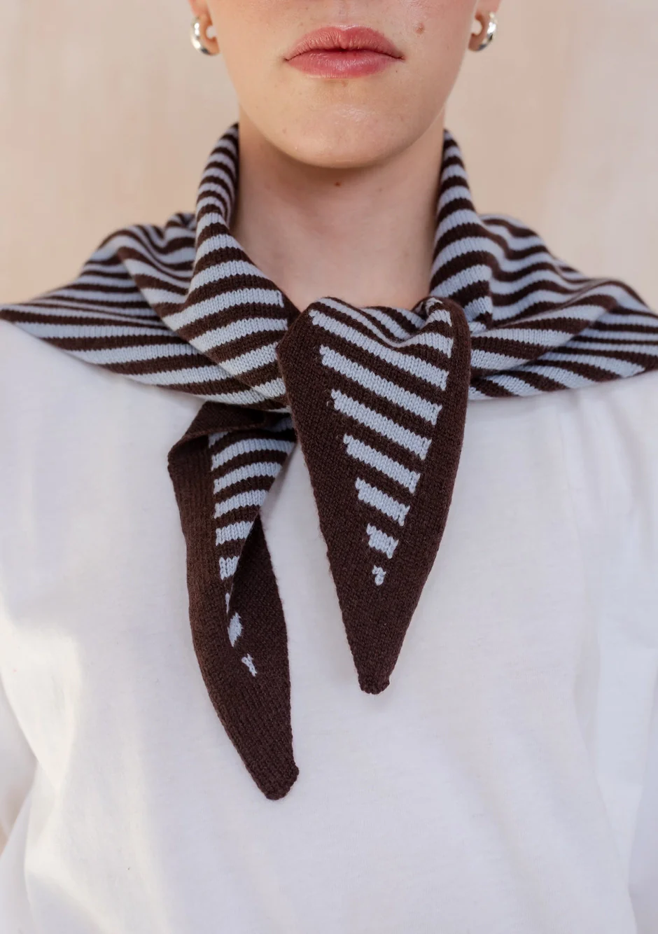 TBCo - Merino Triangle Scarf - Blue & Brown Stripe - Image 5