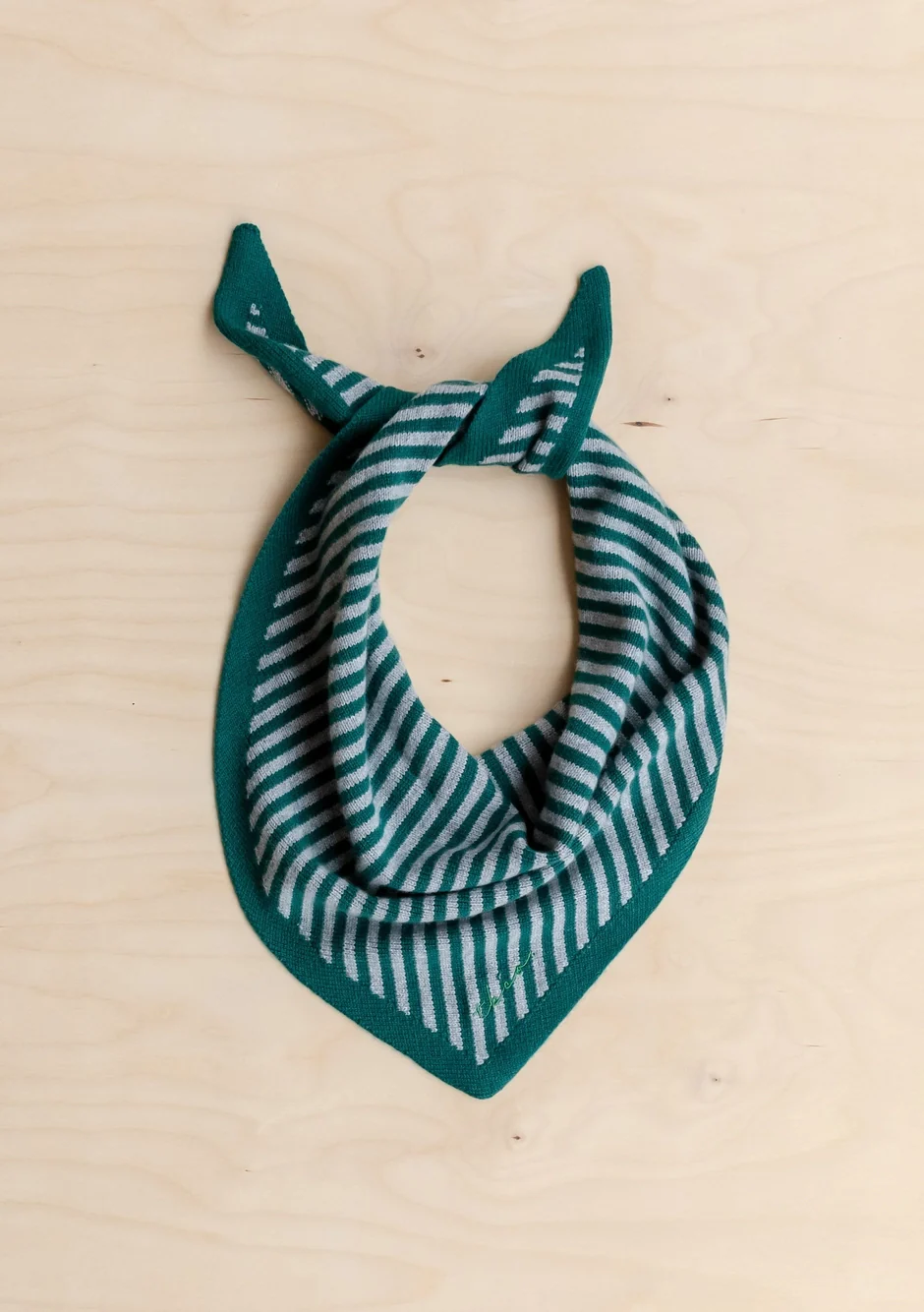 TBCo - Merino Triangle Scarf - Green & Charcoal Stripe - Image 3