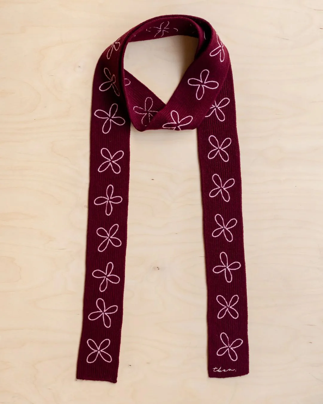 TBCo - Merino Wool Skinny Scarf in Burgundy Flora - Image 2
