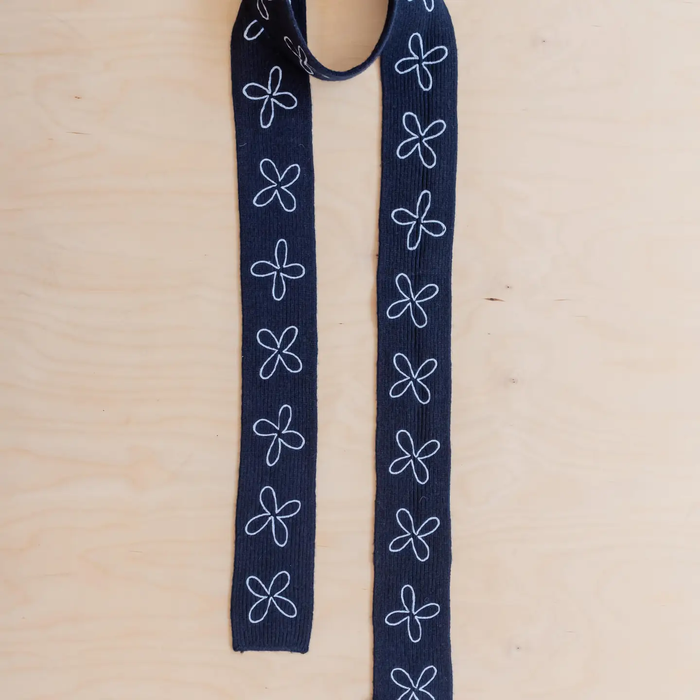 TBCo - Merino Wool Skinny Scarf in Navy Flora - Image 2