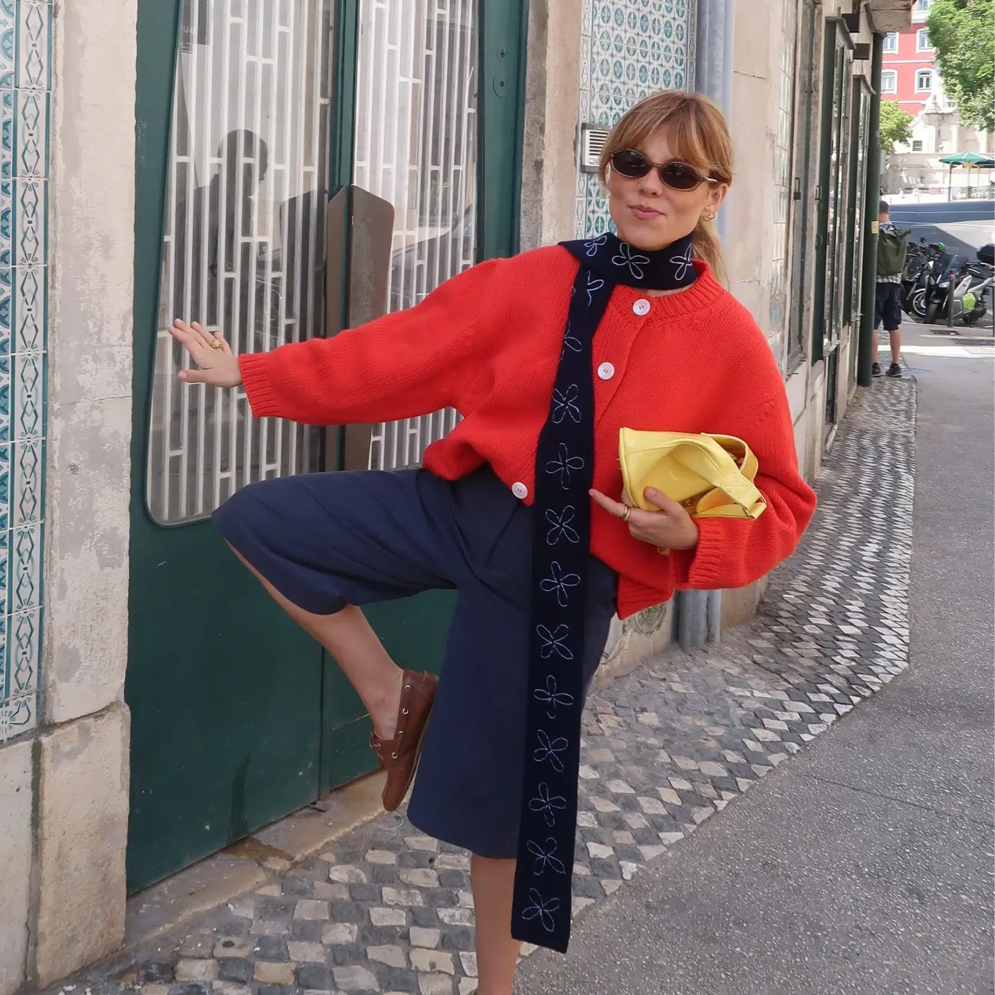 TBCo - Merino Wool Skinny Scarf in Navy Flora - Image 3