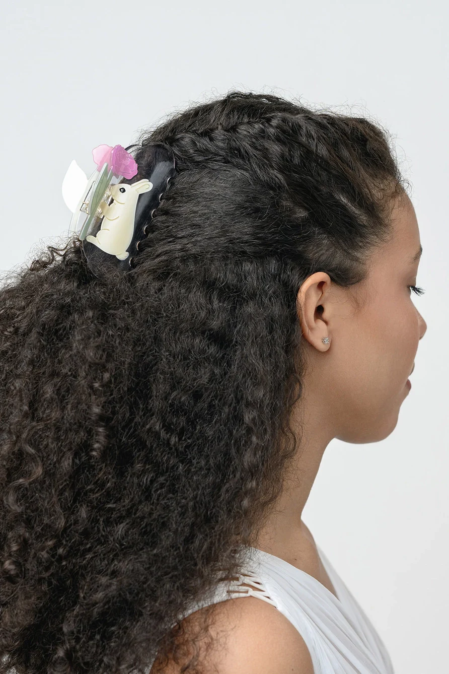 Winona Irene - Hair Claw - Bunny Rabbit with Peony - Image 2