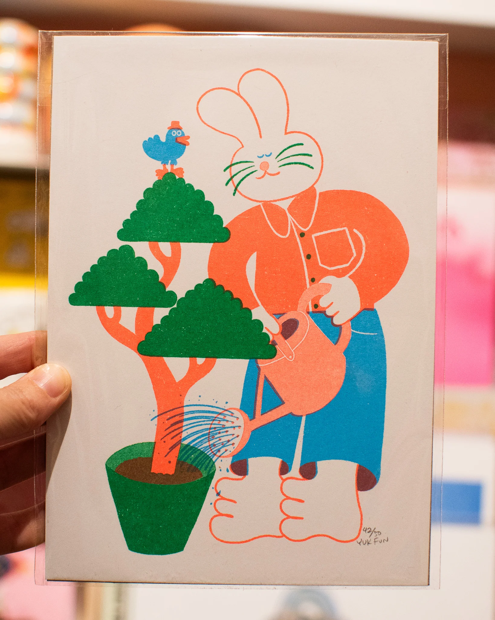 YUK FUN - Riso Print - Bunny Waters the Money Tree - Image 2